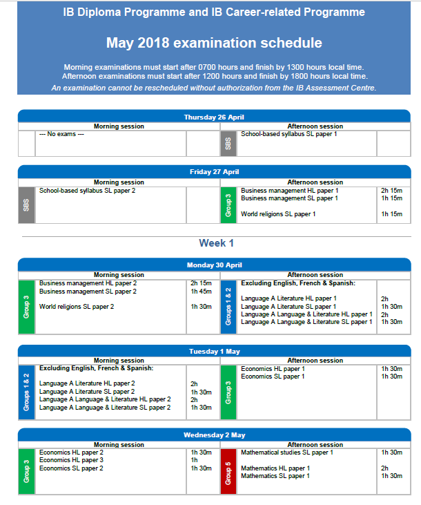 IB考试2018年5月