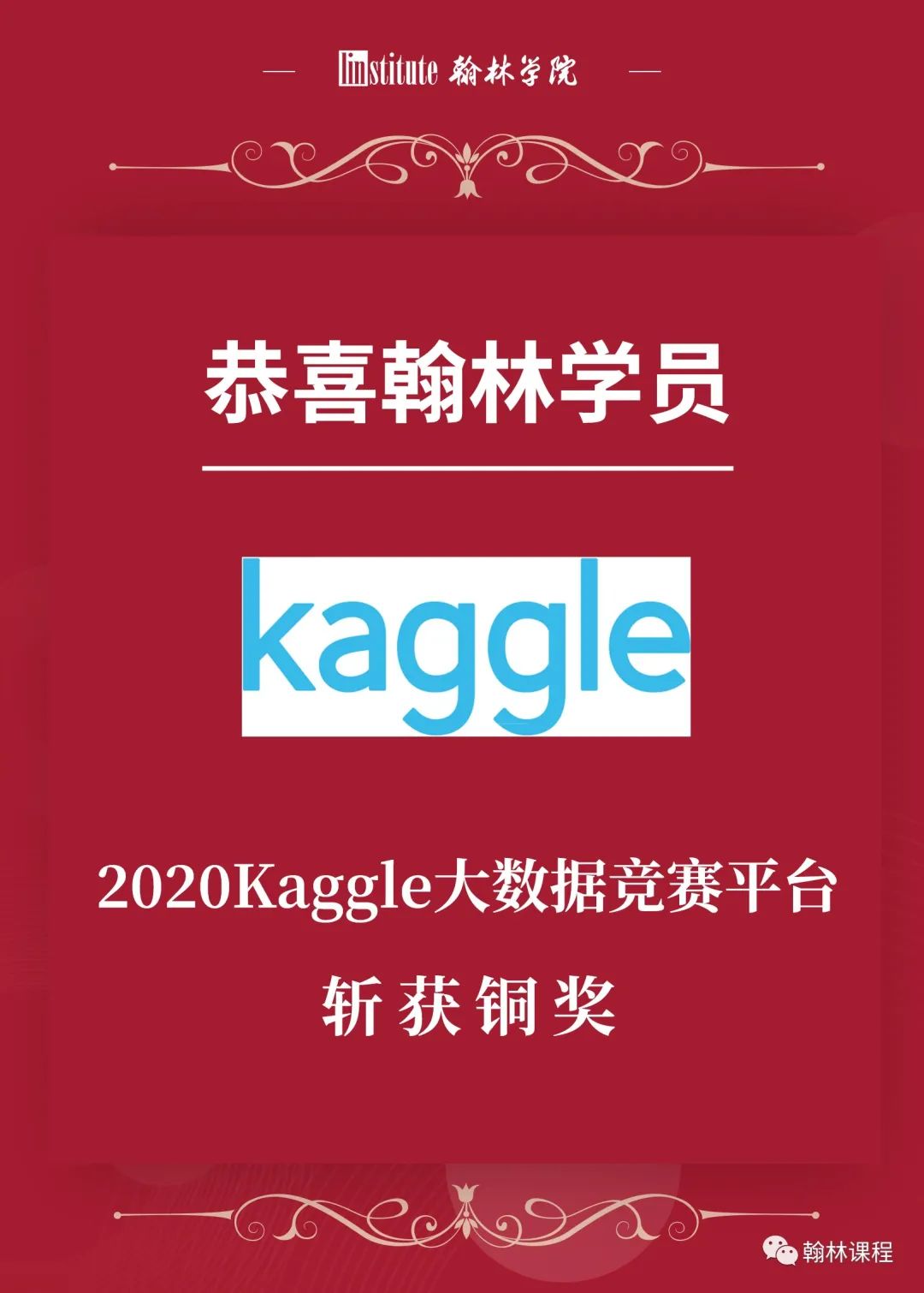 战绩 | 恭喜翰林学员在Kaggle大平台学术活动中斩获铜奖！再接再厉！