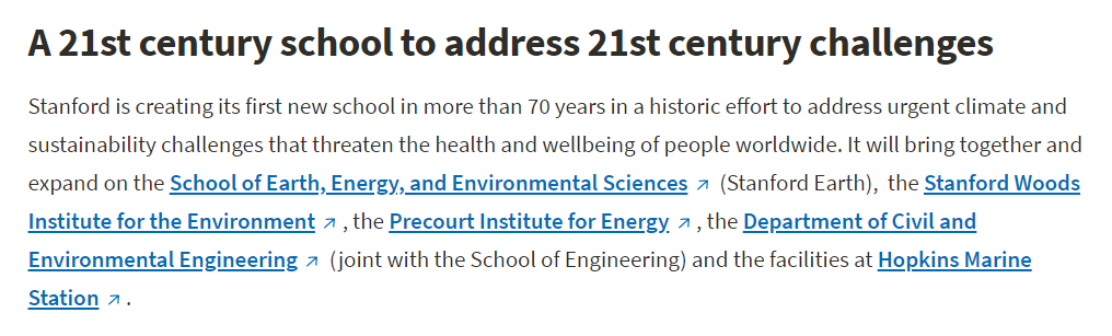 权威发布！ 斯坦福大学70年来首次新增学院：关注气候变化与可持续发展！