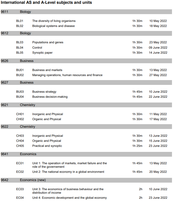 2022年三大国际考试局A-level夏季考试日程已经公布！