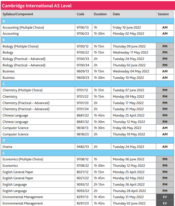 2022年三大国际考试局A-level夏季考试日程已经公布！
