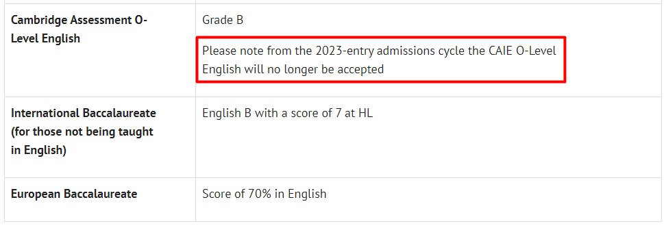 牛津大学表示2023entry将不再接受CAIE的O-Level英语成绩！