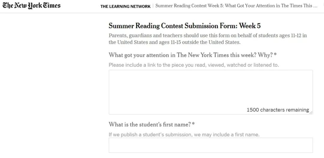 “纽约时报暑期阅读写作大赛” 2022年6月如期而至