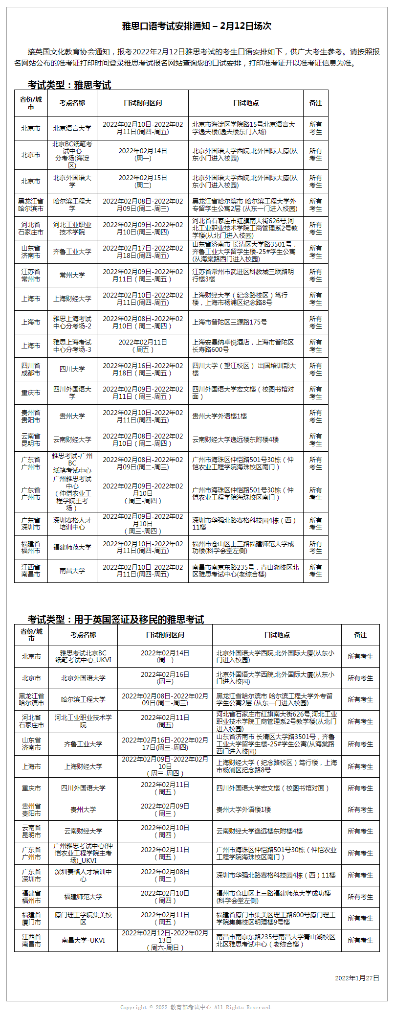 更新！2月17日雅思考试口语安排已出！