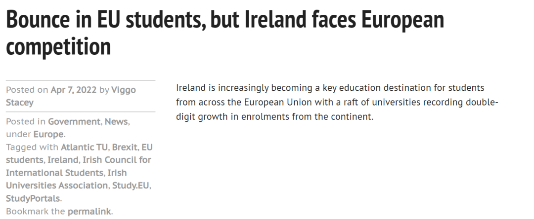 教育资讯 | 爱尔兰的欧盟学生人数激增，成为欧盟各国学生的主要留学目的地