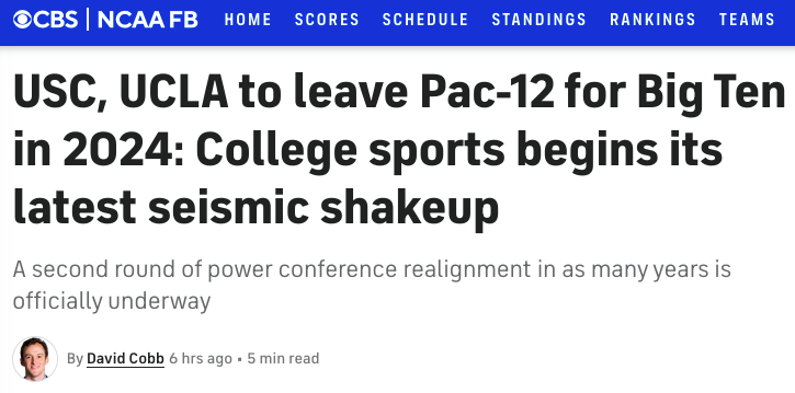双双出走？UCLA和USC宣布加入Big Ten联盟！