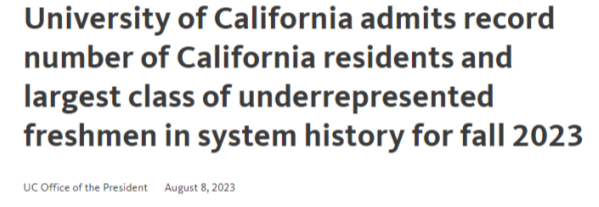 最新！加州大学UC各分校公布2023秋季招生录取数据！
