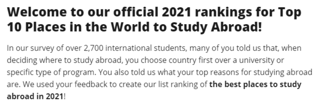 热点丨全球十大最佳留学国家排名发布！快来看看有没有你的“目的地”？