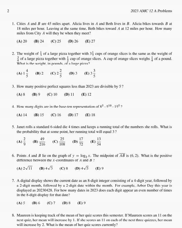 amc12美国数学竞赛试题出炉！免费领取