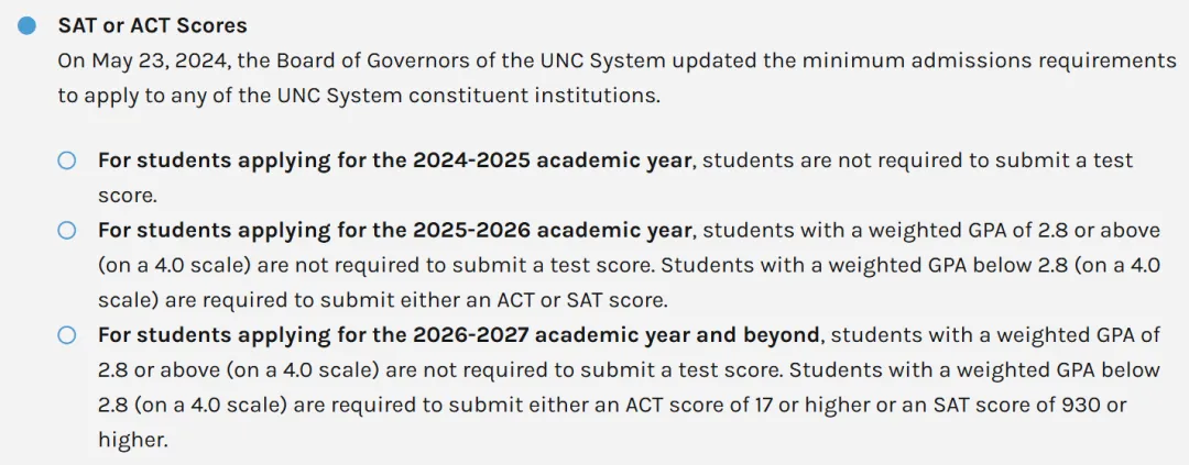 新政策发布！北卡罗莱纳大学恢复标化成绩要求！