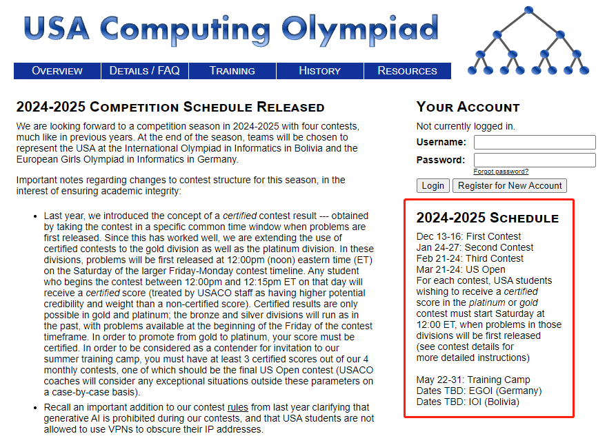 官方更新！2024-25赛季USACO计算机比赛时间公布！