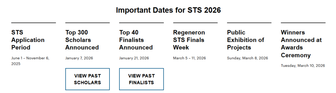 最新!2026再生元科学天才奖STS时间线出炉!新赛季Top300和Top40何时公布? 最新!2026再生元科学天才奖STS时间线出炉!新赛季Top300和Top40何时公布?