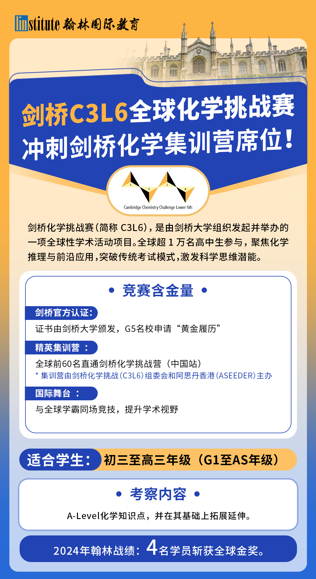 斩获金奖! 恭喜翰林学员在C3L6剑桥化学挑战赛英国赛区中获得卓越成绩！